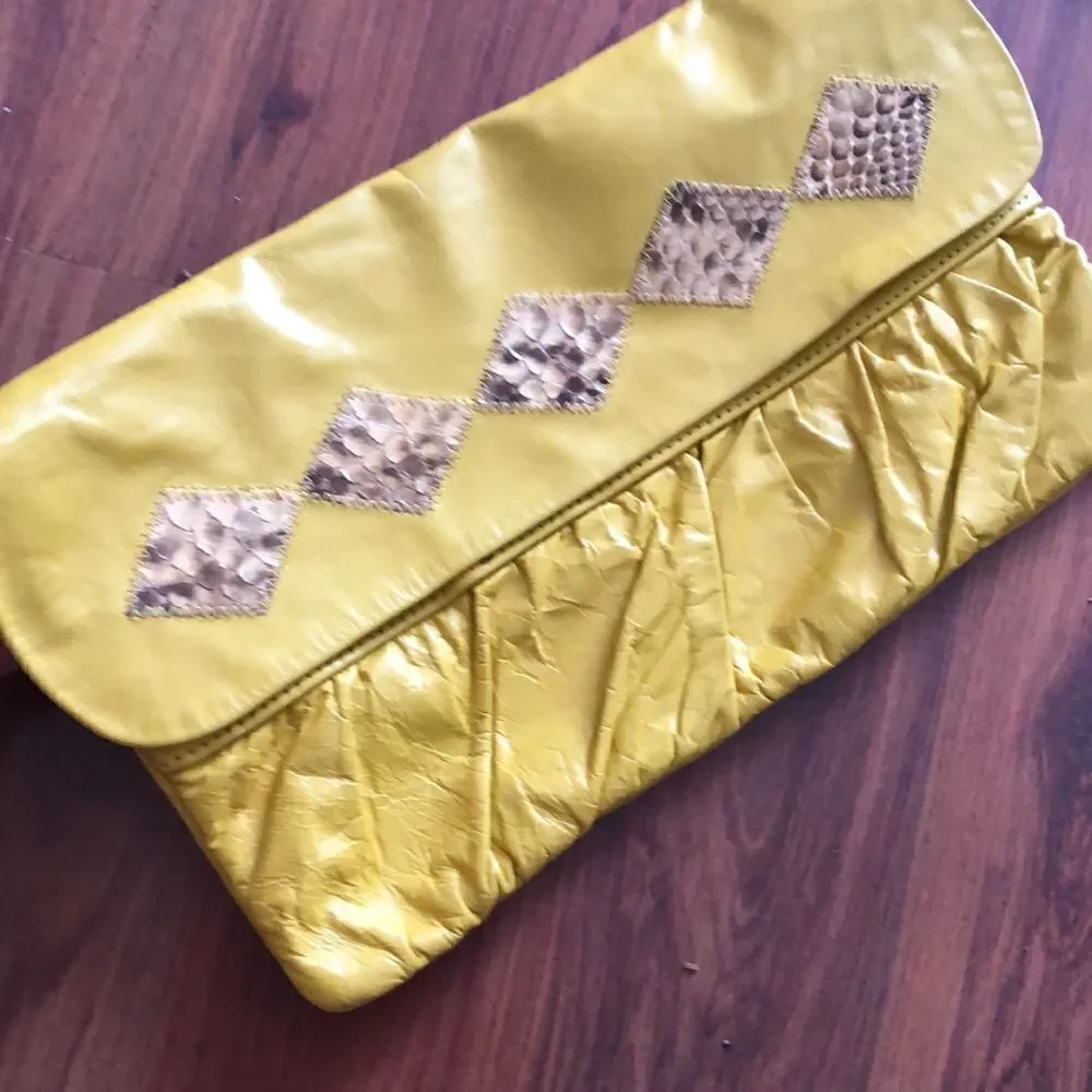 Vintage genuine Leather and snakeskin handbag.
